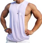 Ychnaim Men's Sleeveless Muscle Stringer Tank Top Cut Open Gym Training Bodybuilding Vest Shirts, White, Small