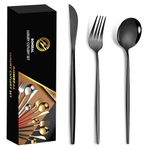 BonZeaL Stainless Steel Black Cutlery Set for 1 Person 3 Pieces Mirror Finish Luxury Flatware Set for Dining Table Hotel Cafe Bar Restaurant Premium House Warming Gifts for New Home Kitchen