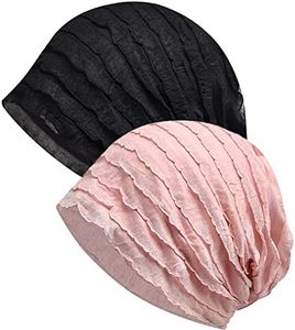 XYIYI Womens Chemo Headwear Hats Cotton Slouchy Beanie Cap Scarf (2pcs Blinds Black Pink-BB)