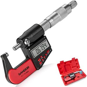 Professional Digital Outside Micrometer with Carbide Tip 0-1"/0-25mm Measuring Range - 0.00005" / 0.001mm Accuracy with Ratchet Stop and Protective Case - Precision Machinist Workshop Automotive Tool