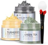 ANAI RUI Spa Facial Mask Set- Dead Sea Minerals Mud Mask - Turmeric Clay Mask - Green Tea Facial Mud Mask, Blackheads Removing Face Mask Set 2.5 oz each.