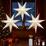 YPGFDZYDHH 3Pcs Paper Star Lantern with LED Lights, Hanging Star Light for Christmas, Wedding, Birthday– 23-Inch 7-Point Classic Star White 3D Star Paper Lantern with Remote for Indoor Outdoor Decor