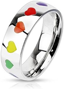 Paula & Fritz® - Anello in acciaio chirurgico 316L, con cuori in colori arcobaleno, misure disponibili: 47 (15) - 57 (18) e Acciaio inossidabile, 47 (15.0), colore: multicolore, cod. R-M2148_50