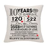 10 Years of Marriage Gift 10th Wedding Anniversary Cushion Cover Keepsake Decoration Gift for Couples Parents Women Men Mum Dad Husband Wife Grandma Grandad Aunt Uncle Friends (10 YEARS)