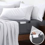 Cathay Home Queen Double-Sided Organizer Pocket Fitted Smart Sheet - Double Brushed Ultra Soft – Wrinkle & Fade Resistant - 14" Deep Pocket Fitted Sheet Only (Queen, Grey)