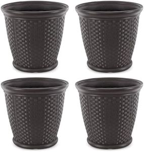 Suncast Sonora 4 Pack 22 Inch Plastic Wicker Indoor or Outdoor Decorative Garden Flower Planter for Entryways, Porch, and Backyard Patios, Dark Brown