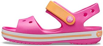 Crocs Crocband Sandals, Unisex-Kids Sandals, Lightweight and with Secure Fit, in Electric Pink / Cantaloupe Strap and Stripe Detail, Size C8 UK