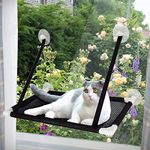 Afufu Cat Hammocks Window, Cat Window Seat, Sunny Seat Window Cat Perches 4 Big Suction Cups Holds Up 10kg, Space Saving and Safety Mounted Cat Bed (Black)