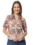 angloindu Women's Regular Fit Shirt/Printed Notch Shirt/Floral Print Short Sleeve Shirt