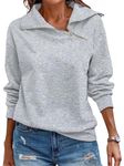 RANPHEE Womens Zipper Sweatshirt Grey Turtleneck Long Sleeve Casual Loose Fit Pullover Sweater Hoodies Top Fall Relaxed Fit Quarter-Zip T Shirts XL