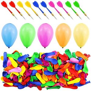 WFPLUS 500 Pcs 6 Inch Assorted Color Latex Dart Balloons Water Balloon with 10 Pcs Plastic Darts for Outdoor Games ＆ Carnival Pop Party