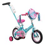 Schwinn Petunia Push Steer and Ride Kids Bike, Girls Beginner Bicycle, 12-Inch Wheels, with Training Wheels, Parent Push Handle, Streamers, Handlebar Bag, Water Bottle and Holder, Teal