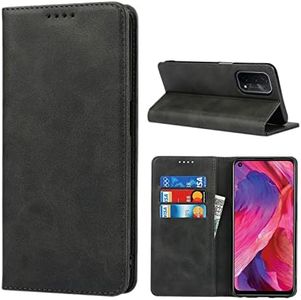 Cavor for Oppo A54 5G Case Cowhide Pattern PU Leather Cases Flip Magnetic Kickstand Book Wallet Cover Phone Case with Card Slots(6.5") -Black