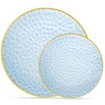 Plasticpro 32 Piece Combo Plates Set includes 16-7'' inch Plates & 16-10'' inch Plates Blue Hammered Plastic PartyPlates Premium heavyweight Elegant, Disposable, Tableware, Dishes,