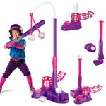 SKERITO T Ball Sets for Kids 3-6, Golf Baseball 4 in 1 Teeball Sets Outdoor Teeball Game Sets, Baseball Batting Toys Sports Training Set for Girls Childs