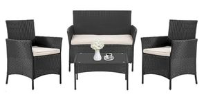 4 Pieces Patio Furniture Sets Outdoor Wicker Sofa & 2 Rattan Chair & Tea Table Garden Conversation Sets Outdoor Rattan Chair Wicker Sofa Patio Set for Yard Porch Poolside or Backyard,Black