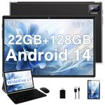 Biegedy Tablet 10 inch Android 14 Tablet 22GB RAM+128GB ROM (TF 1TB) Tablets Octa-Core 2.0Ghz, Widevine L1, 5G/2.4G WiFi 6, 5MP+8MP, /GMS/GPS/Bluetooth 5.0 / tablet with keyboard and Mouse-Black