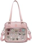 RAINBOW SMILE Canvas Ita Bag Backpack Crossbody Bag Kawaii Pin Display Bag Messenger Shoulder Bags, Pink