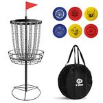 Disc Golf Basket,Disc Golf Rack,Heavy Duty 24 Chain Portable Disc Golf Target with 6pcs Disc Golf Discs and Transit Bag,Portable Disc Golf Set