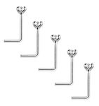 Tiny 1.2mm Clear Crystals Pack of 5 Sterling Silver Thin 0.6mm Bar L Shape Nose Studs