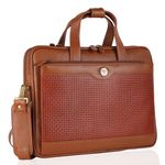 Steve Jhonson Leather Laptop Bags for Men - 16 Inches Office Bag for Men with Shoulder Strap, Messenger Bag for Travel, Executive Side Handbag with Metallic Closure, Laptop Sling Bag for Men (Tan)