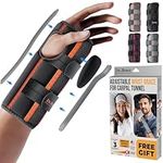 DR. BRACE Adjustable Wrist Brace Night Support for Carpal Tunnel, FSA & HSA Eligible, Doctor Developed, Upgraded with Double Splint & Therapeutic Cushion, Hand Brace for Pain Relief, Injuries, Sprains (S/M Left Hand, Black-Orange)