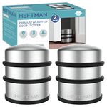 HEFTMAN Chrome Doors Stops - 2 Pack Metal Door Stop Heavy Duty Stainless Steel - Door Stoppers for Floor, Dome Rubber Bumper - 1kg Weighted Door Stop Protective Buffer Rings - Door Stops Chrome