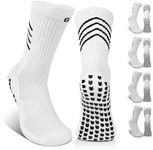 Gogogoal Anti-slip Grip Football Soccer Socks Men Youth Non-slip Sports Crew Trainer Sock for Soccer Rugby 8-11 White L 4 Pair