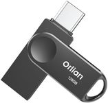 Orlian 128GB USB C Flash Drive, Dual Drive USB 3.0 and Type C Thumb Drive Up to 110MB/s Read Metal Waterproof Swivel Design Portable for PC Laptop Tablet Android Smartphone iPhone 15 and More, Black