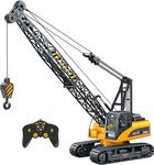 Top Race 15 Channel Remote Control Construction Crane with Lights and Sounds - Realistic RC Construction Truck Crane with Lifting Hook - Digger Toys Crane For Boys and Girls Ages 3 Plus