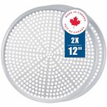 Norjac 12 Inch Pizza Pan with Holes, 2 Pack, Round Aluminum Pans for Oven, Rust-Free, Heavy-Duty, Perforated Baking Tray for Crispy Crust, Made in Canada