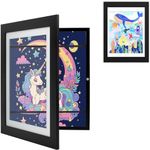 Kids Art Frames, Large Kids Artwork Frames Changeable Storage Holds 150 Pcs Pictures, Hangable Children Art Projects Storage Holder, Artwork Display Frames for Drawing Crafting (Black)