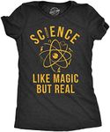 Womens Science Like Magic But Real Tshirt Funny Nerdy Teacher Tee (Heather Black) - L