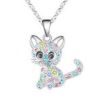 jagosen Cat Necklace Silver Necklaces for Women Colorful Cute Pendant Short Necklace Jewelry Gifts for Women Girls Cat Lovers