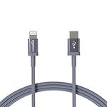 Amazon Basics - USB-C to Lightning Charger Cable, Nylon Braided Cord, MFi Certified for Apple iPhone 14 13 12 11 X Xs Pro, Pro Max, Plus, iPad, 1.8 m, Dark Grey