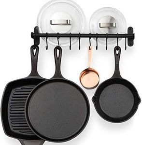 Wallniture Lyon Kitchen Rail with 10 Utensil Holder S Hooks for Hanging Kitchen Utensils Set and Cookware, 17" Frosty Black