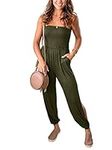 REORIA Women's longsleeve Jumpsuit Overall Playsuit Romper with smocked Top and side Slits Army Green XL