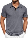 COOFANDY Men Polo T Shirts Short Sleeve Golf Polo Shirts Summer Button Polo Plain T Shirts Classic Fitted Golf Shirts Gray