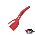 2 in 1 Grip and Flip Spatula Tongs, Egg Flipper Tong, Fried Egg Flipper, Pancake Fish French Toast Omelet Making Home Kitchen Cooking Tongs Tools (Red)