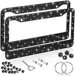 Bling License Plate Frames for Women 2 Pack, Rhinestone Crystal License Plate Cover with Bolts Washer Caps Univerasl Bling Car Accessories for Girls (Black)