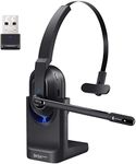 Bluetooth Headset, Wireless Headphones with AI-Powered Environmental Noise Cancelling Microphone (ENC) & Fast Charging Stand, Lightweight, 45Hrs On-Ear Headphone with USB Dongle for PC (Black)