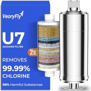 VeoryFly Shower Filter 99% Chlorine Removal with 2 Cartridges, Hard Water Softener Shower Head Filter to Improve Skin & Hair, Easy to Install, Fits G1/2 Hose, up to 100% Filtration