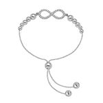 LeCalla 925 Sterling Silver Lightweight Italian Design Infinity Friendship Bracelet with pave Cubic Zirconia Adjustable Box Chain Bolo Bracelet for Women 10 Inches