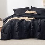 Bedsure Bed in a Bag King - King Size Comforter Set 7 Pieces Stripes Seersucker Bedding Set, Soft Lightweight Down Alternative Comforter, King Bed Set (Black, King)