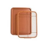 Copper Crisper Tray,2PCS Nonstick Oven Air Fryer Pan/Tray & Mesh Basket Set - Air Fryer in Oven, Baking Pan - Rectangle