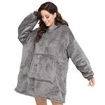 Lostrain Blanket Hoodie, Oversized Oodie Sherpa Wearable Super Soft Warm Cozy with Giant Hoody Plush Fleece Big Pocket Fit for Adults Men Women Teens One Size Indoor Outdoor-Grey