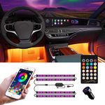 Interior Car Lights, Car LED Strip Light with APP Controller, 4pcs 48 LED Car Interior Lights Kit, Multi DIY Color Music Under Dash USB Car Strip Lights