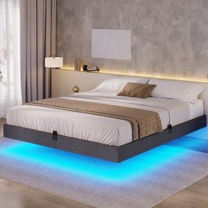 BTHFST Floating Bed Frame Queen Size with LED Lights, Modern Metal Queen Platform Bed, Solid and Stable, Noise Free, No Box Spring Needed, Easy Assembly