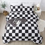 Andency Black White Plaid Comforter King(104x90Inch), 3 Pieces (1 Plaid Comforter and 2 Pillowcases) Black White Checkerboard Comforter Set, Lightweight Microfiber Geometric Bedding Comforter Set