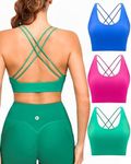 RUNNING GIRL 3Pack Women's Sports Bra Medium Support Sexy Crisscross Strappy Sports Bra with Removable Cups Padded Yoga Bra(3030 Green+Pink+Blue M)